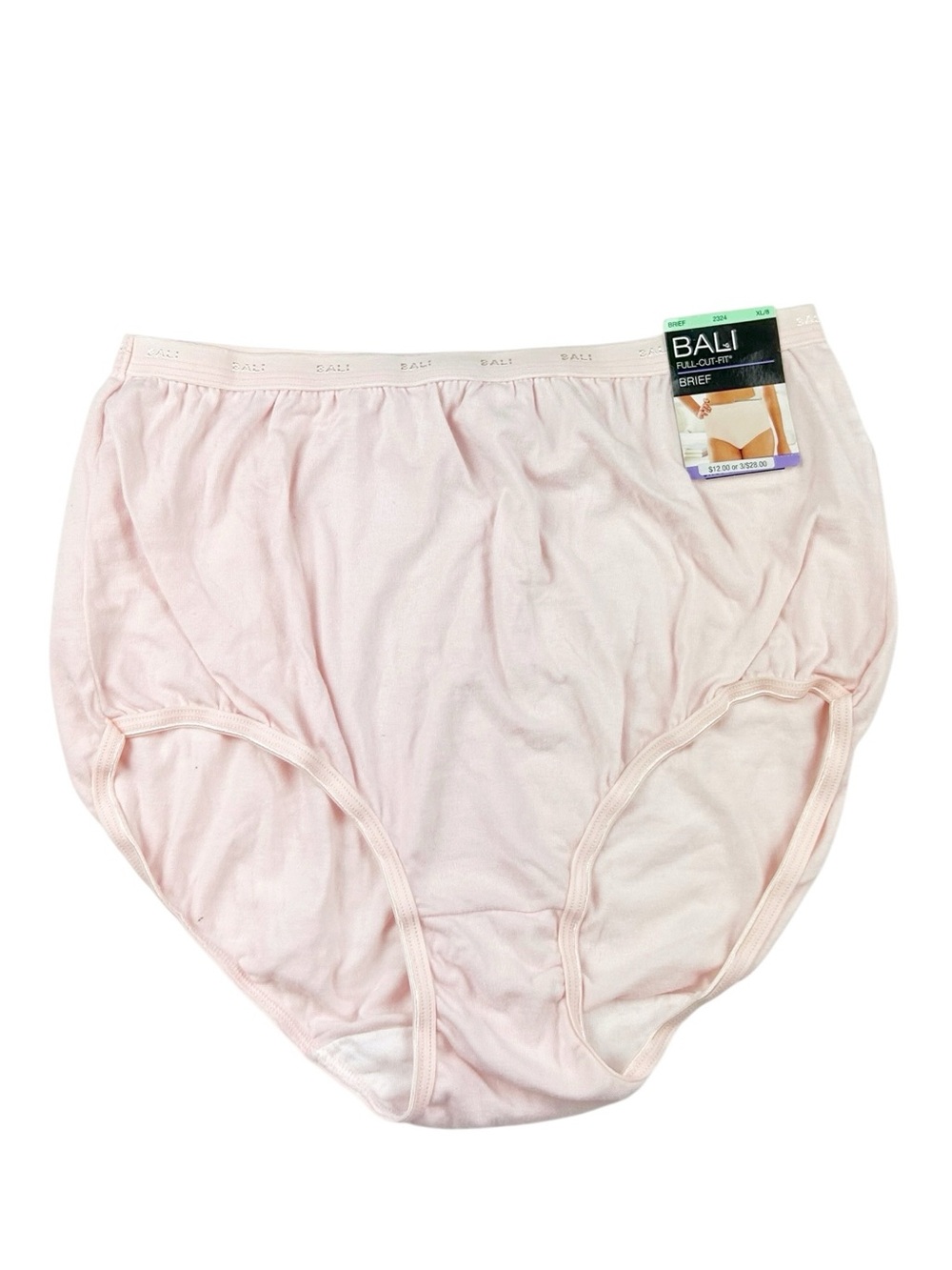 Bali Full-Cut-Fit Stretch Cotton Brief Size 8 / X-Large Style 2324 Pale Pink